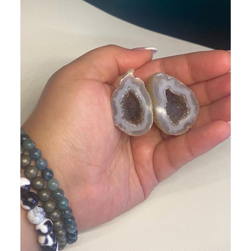 Brazilian Oco Agate Geode Pair w/ Display Stands (OPTION I)